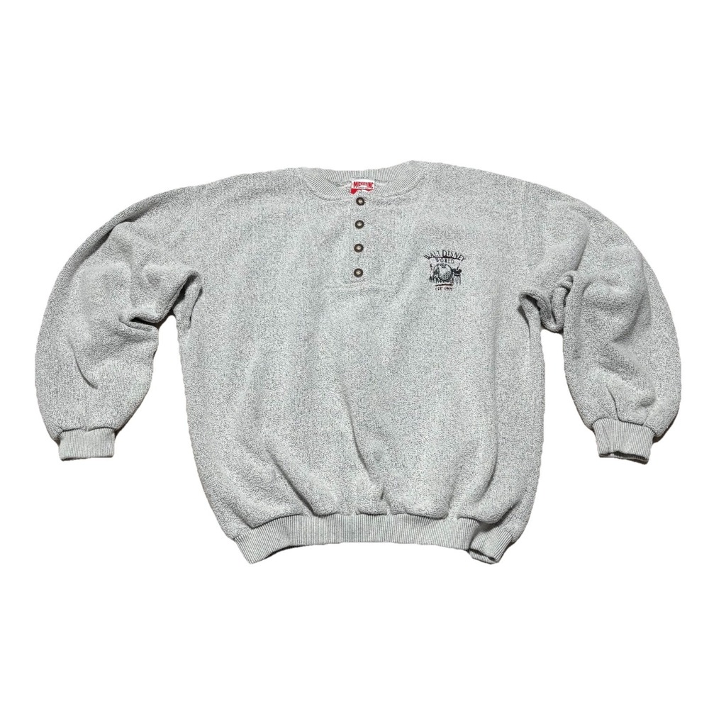 Vintage Mickey INC Walt Disney World Men's Henley Sweater Gray Size XL 25 x 27
